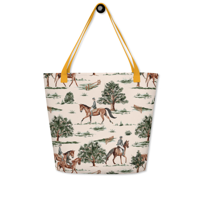 On the Hunt Equestrian Print Large Tote Bag